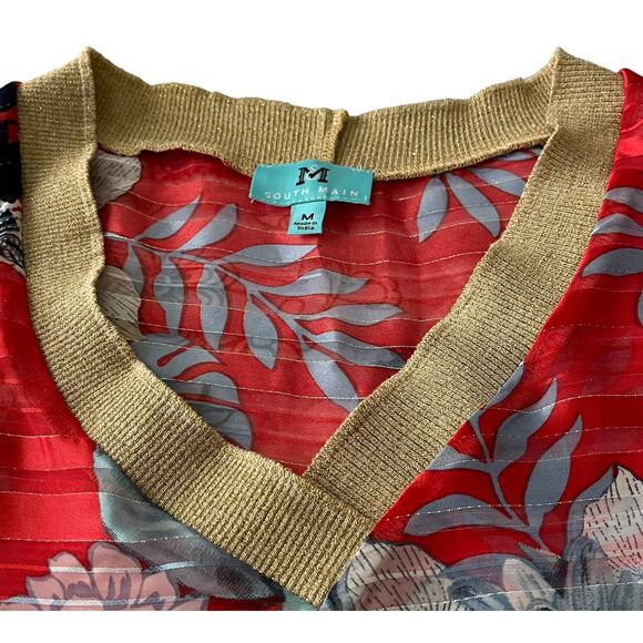 SOUTH MAIN SWIMSUIT COVER-UP, WOMENS, M, RED BLUE WHITE FLORAL, WIDE DOLMAN SLV - Picture 2 of 10